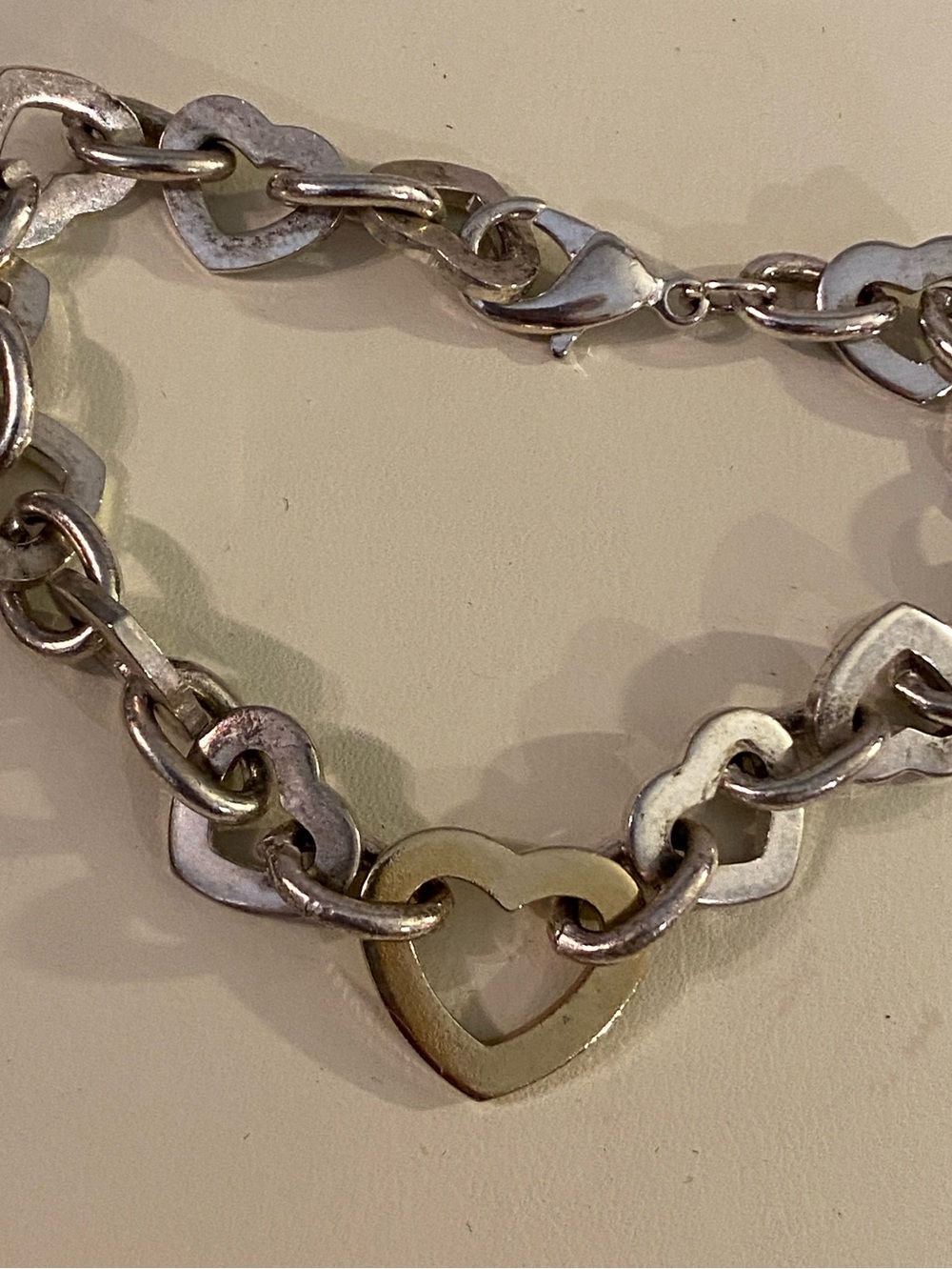 Two-Tone Heart Link Bracelet Gold & Silver Tone 7.25” Chunky Chain